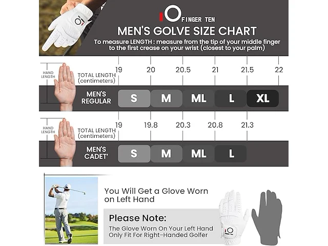 Finger ten golfhandschoenen (large, 3 stuks) - afbeelding 2 van  3