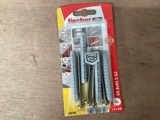 Fischer 532740 nylon plug met rvs schroef 6x80 blister 4 stuks (40x) - afbeelding 1 van  6