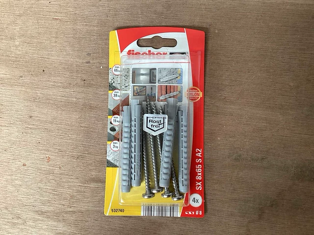 Fischer 532740 nylon plug met rvs schroef 6x80 blister 4 stuks (50x) - afbeelding 1 van  6