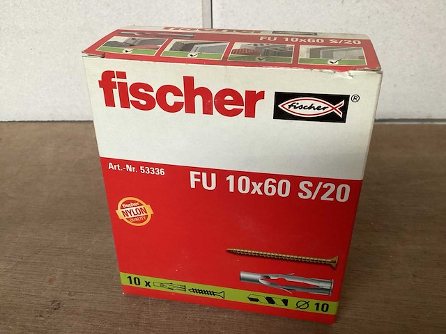 Fischer fu 10x60 s/20 nylon hollewand plug met schroef, doos 10 stuks (81x) - afbeelding 2 van  5