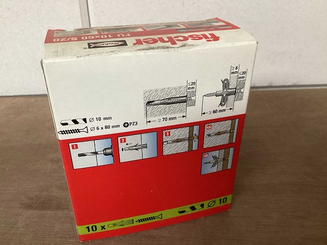 Fischer fu 10x60 s/20 nylon hollewand plug met schroef, doos 10 stuks (81x) - afbeelding 3 van  5