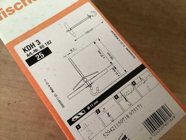 Fischer kdh3 kiepplug 105 mm, met haak, doos 25 stuks (10x) - afbeelding 2 van  4