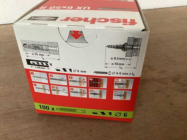 Fischer ux 6x50 r nylon plug, doos 100 stuks (19x) - afbeelding 3 van  4