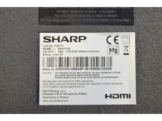 Flatscreen tv sharp lc-32hi3012e met afstandsbediening, dvd speler sony dvp-sr370 met afstandsbediening - afbeelding 7 van  9