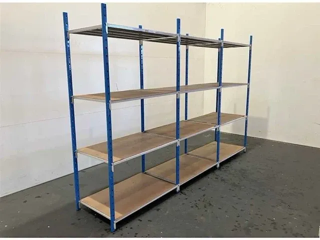 Flip legbordstelling lengte 3040 mm, hoogte 2000 mm ,diepte 600 mm 4 niveau blauwe stijl, occasie - afbeelding 1 van  4