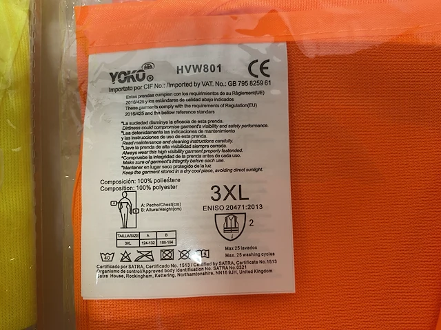 Fluo hesje - veiligheidshesje maat 3xl - 13st - afbeelding 2 van  4
