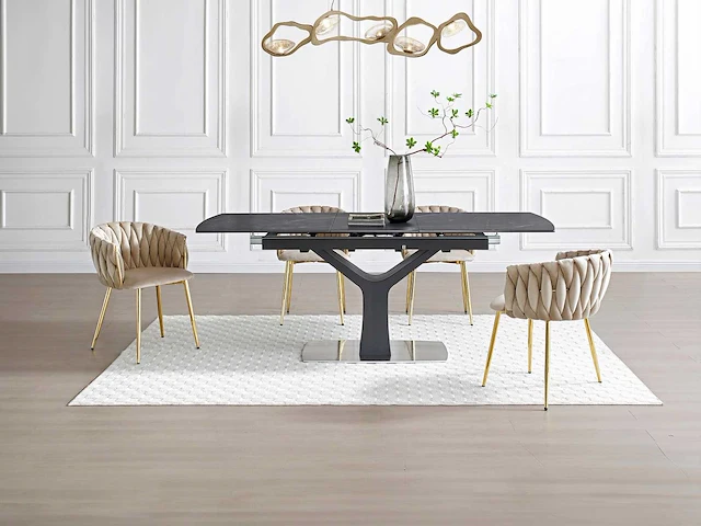 Fluweel en goud metalen stoel - beige (x6) - afbeelding 2 van  7