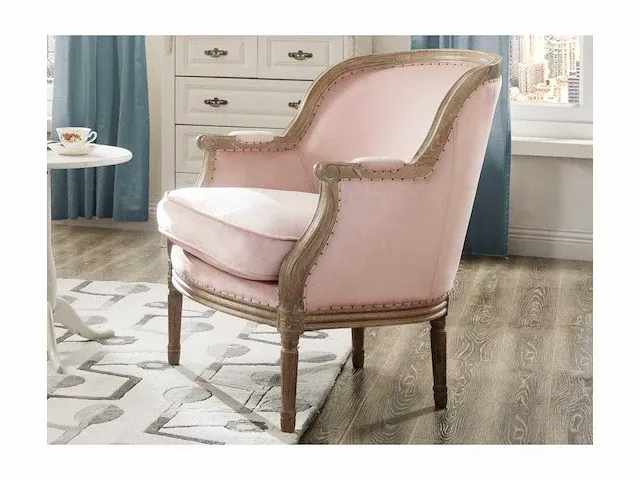 Fluwelen fauteuil - pastel roze - afbeelding 1 van  4