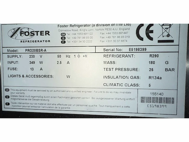 Foster - epro20bsr/epro20bsf - koelkast en vriezer - afbeelding 4 van  4