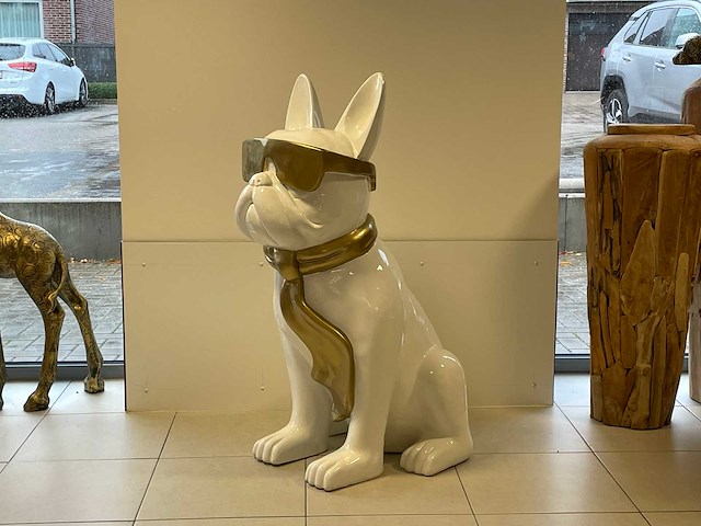 Franse bulldog met bril h120cm wit - afbeelding 1 van  1