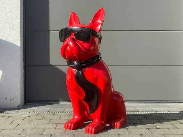 Franse bulldog met bril rood/zwart - afbeelding 1 van  1