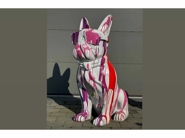 Franse bulldog met bril wit trash h120cm - afbeelding 1 van  1