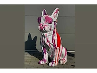 Franse bulldog met bril wit trash h120cm - afbeelding 1 van  1