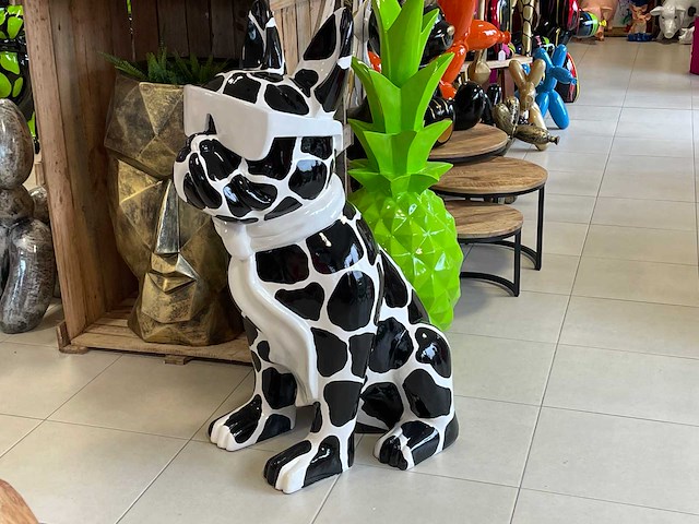 Franse bulldog met bril wit/zwart vlekken h120cm - afbeelding 1 van  1