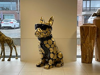 Franse bulldog met bril zwart/goud vlekken h120cm - afbeelding 1 van  2