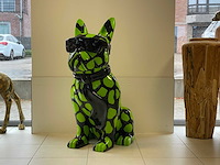 Franse bulldog met bril zwart/groen vlekken h120cm - afbeelding 1 van  2
