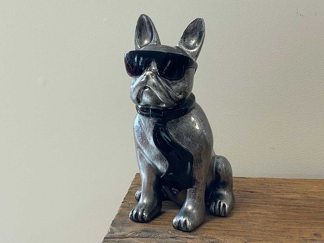 Franse bulldogs met bril h28cm old silver - afbeelding 1 van  1