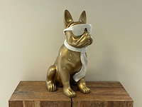 Franse bulldogs met bril h60cm goud/wit - afbeelding 1 van  2