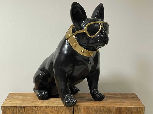Franse bulldogs met bril h80cm zwart trash - afbeelding 1 van  3
