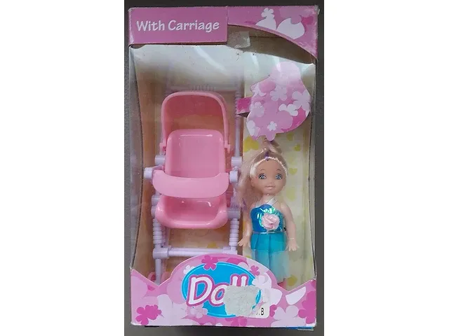 Free and easy pop met poppenwagen 10 cm roze/lila - afbeelding 1 van  3