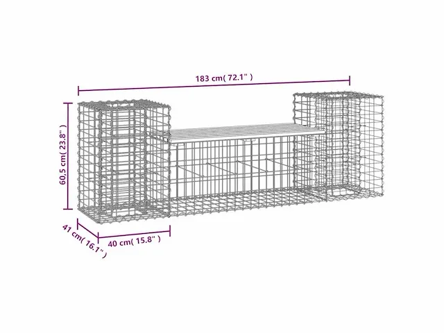 Gabion design tuinbank 183x41x60,5 cm geïmpregneerd grenen - afbeelding 8 van  8