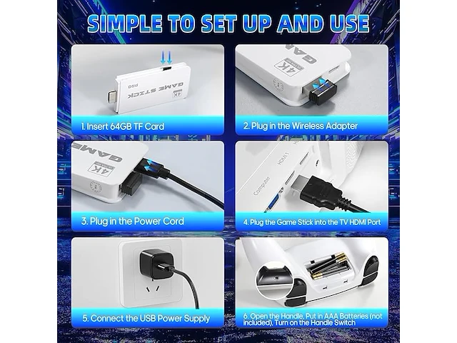 Gameconsole met 2 draadloze controllers incl retro games - afbeelding 4 van  5