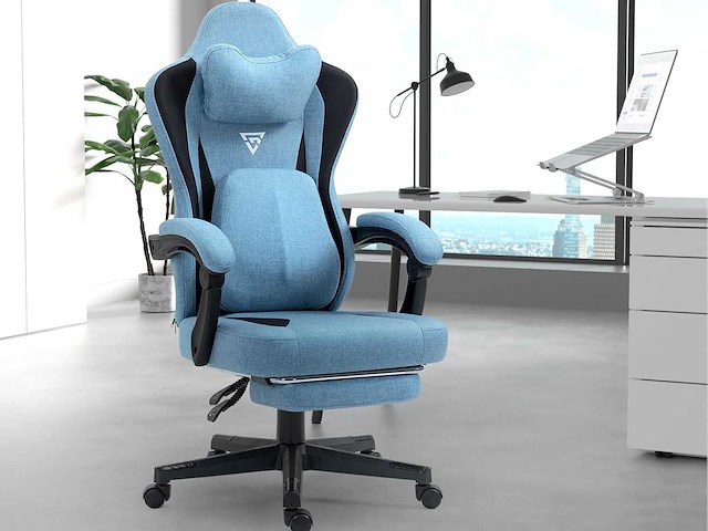 Gamestoel - blauwe stof - masseren - verwarmd - afbeelding 1 van  7