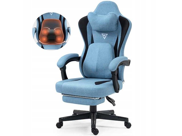 Gamestoel - blauwe stof - masseren - verwarmd - afbeelding 3 van  7