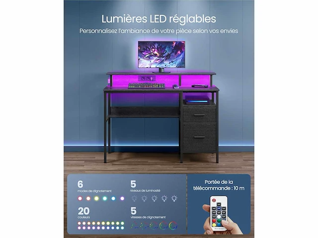 Gaming bureau - led & stekkerdoos - afbeelding 4 van  6