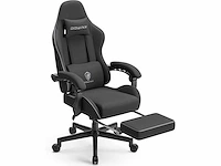 Gaming stoel - achterover leunen met voetensteun - zwart ademende stof - afbeelding 2 van  7