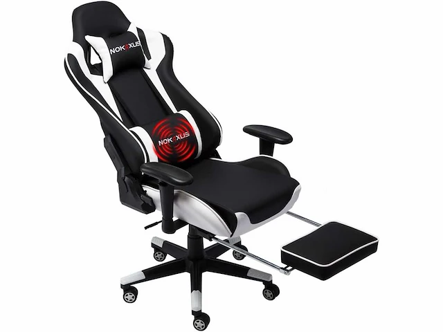 Gaming stoel, - lendensteun - massage en intrekbare voetsteun - afbeelding 12 van  12
