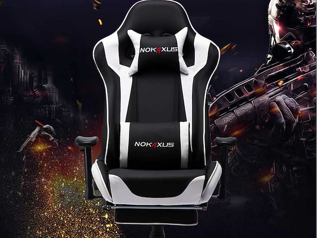 Gaming stoel, - lendensteun - massage en intrekbare voetsteun - afbeelding 1 van  6
