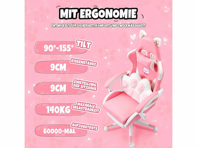 Gaming stoel - roze - afbeelding 7 van  8