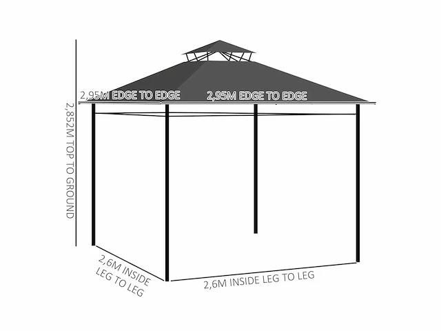 Garden party tent pavilion, 2,95 x 2,95 x 2,85 m, donkergrijs - afbeelding 4 van  10