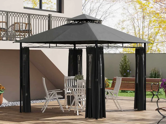 Garden party tent pavilion, 2,95 x 2,95 x 2,85 m, donkergrijs - afbeelding 6 van  10