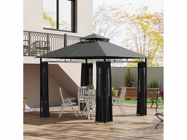 Garden party tent pavilion, 2,95 x 2,95 x 2,85 m, donkergrijs - afbeelding 7 van  10