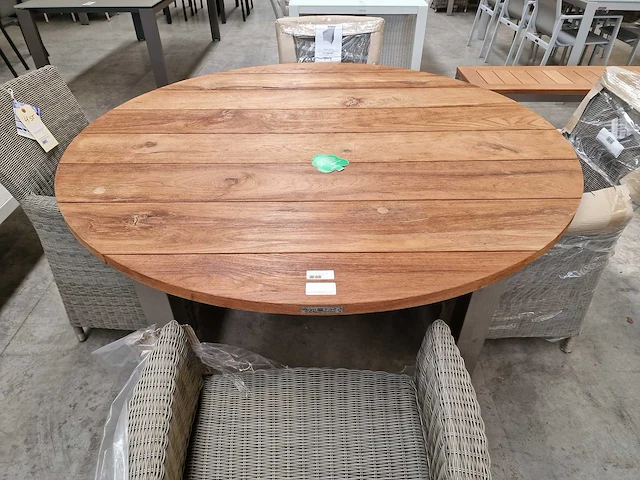 Garden prestige inox tuintafel dia 150cm natural teak - brede latten - afbeelding 2 van  4
