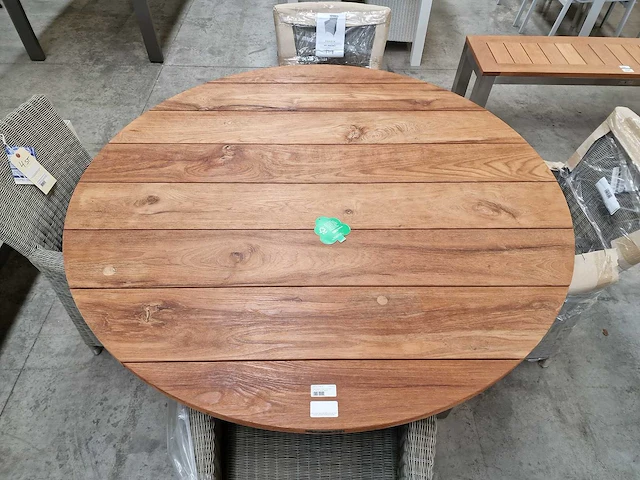 Garden prestige inox tuintafel dia 150cm natural teak - brede latten - afbeelding 4 van  4