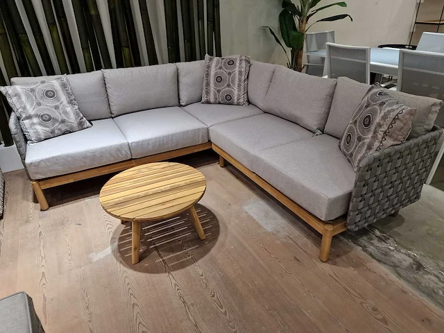 Garden prestige kolbe acacia lounge hoekset rope lichtgrijs - afbeelding 1 van  7