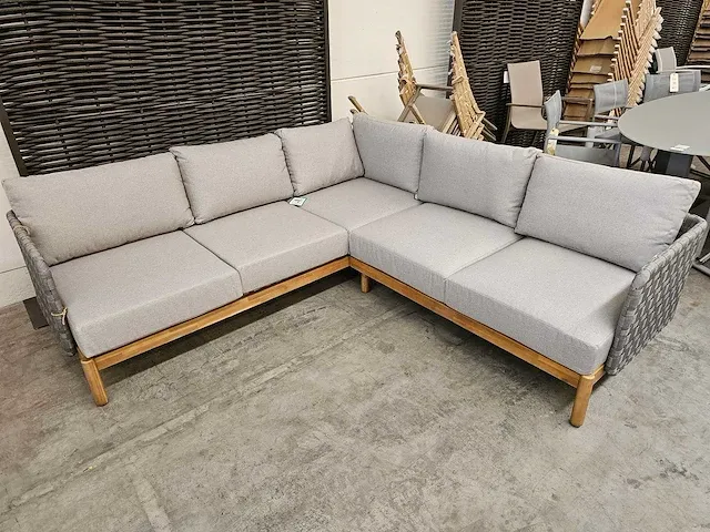 Garden prestige kolbe hoeklounge set grey rope - acacia - afbeelding 1 van  6