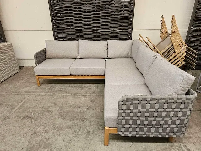 Garden prestige kolbe hoeklounge set grey rope - acacia - afbeelding 2 van  6