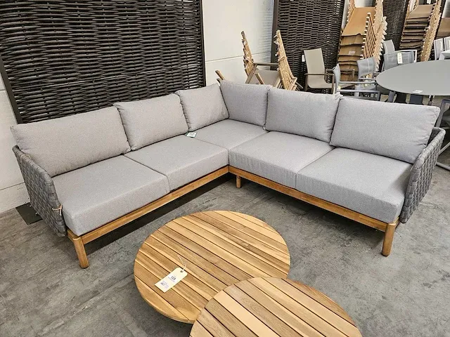 Garden prestige kolbe hoeklounge set grey rope - acacia - afbeelding 5 van  6