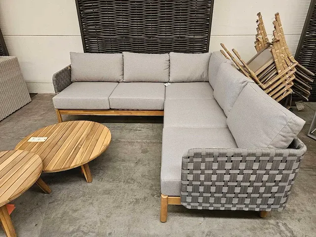 Garden prestige kolbe hoeklounge set grey rope - acacia - afbeelding 6 van  6