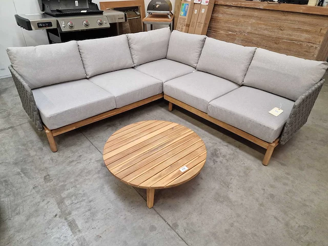 Garden prestige kolbe hoeklounge set grey rope - acacia - afbeelding 5 van  5