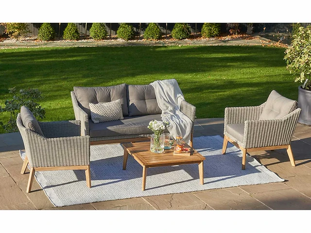 Garden prestige larisa acacia lounge sofa set wicker natural lichtgrijs - afbeelding 1 van  5