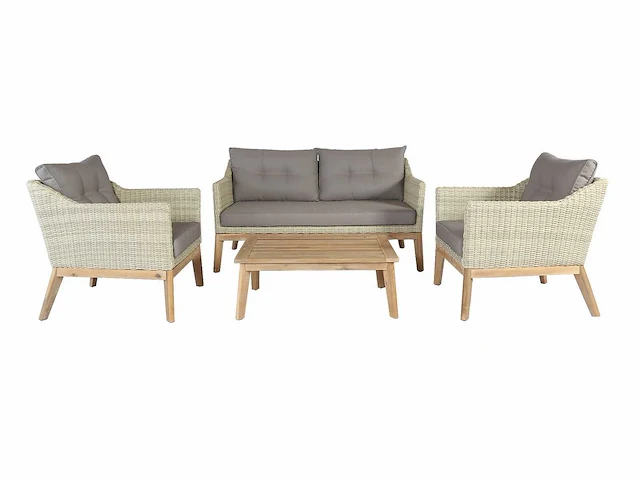 Garden prestige larisa acacia lounge sofa set wicker natural lichtgrijs - afbeelding 2 van  5