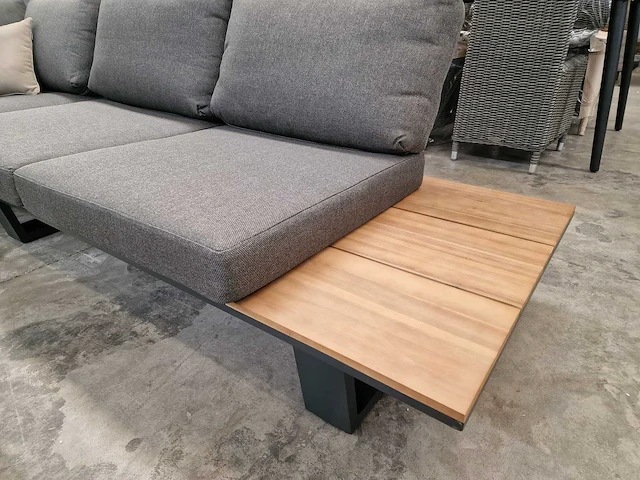 Garden prestige lota alu lounge hoekset charcoal met acacia zijtafels - afbeelding 2 van  10
