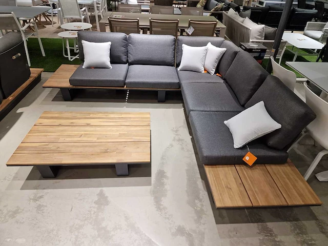 Garden prestige lota alu lounge hoekset charcoal met acacia zijtafels - afbeelding 3 van  10