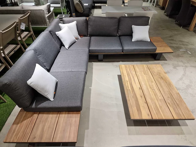 Garden prestige lota alu lounge hoekset charcoal met acacia zijtafels - afbeelding 4 van  10