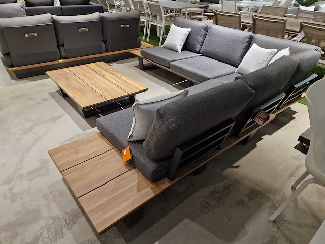 Garden prestige lota alu lounge hoekset charcoal met acacia zijtafels - afbeelding 6 van  10